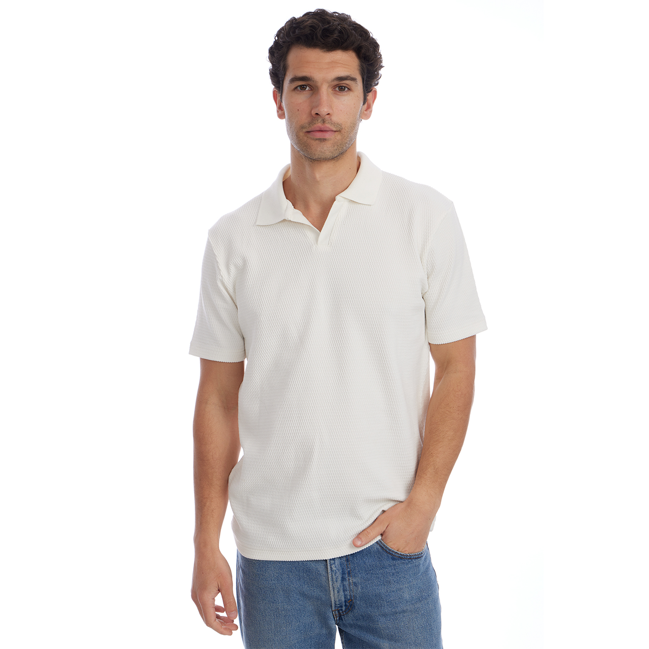 Toby Johnny Collar Waffle Polo