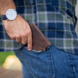 Gus Leather Diagonal Perforated Bifold Wallet